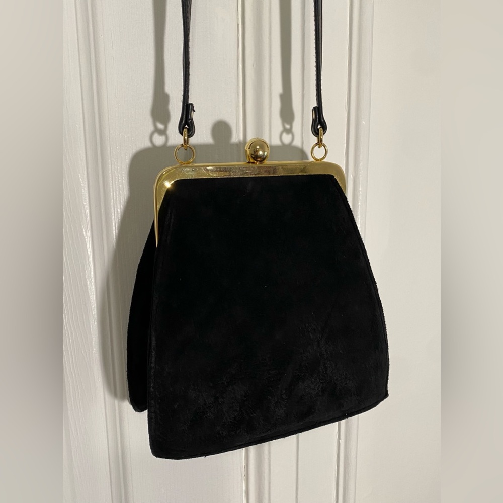 Vintage 80s Kisslock Evening Bag Crossbody Suede Leather